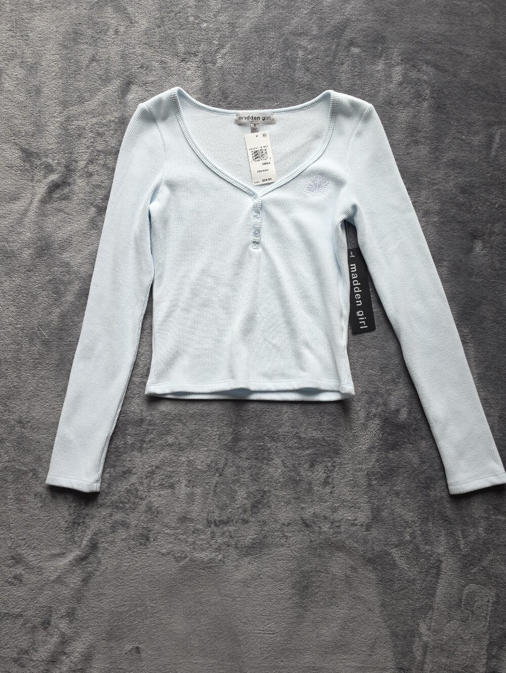Madden Girl Powder Blue Long Sleeve Scoop Henley